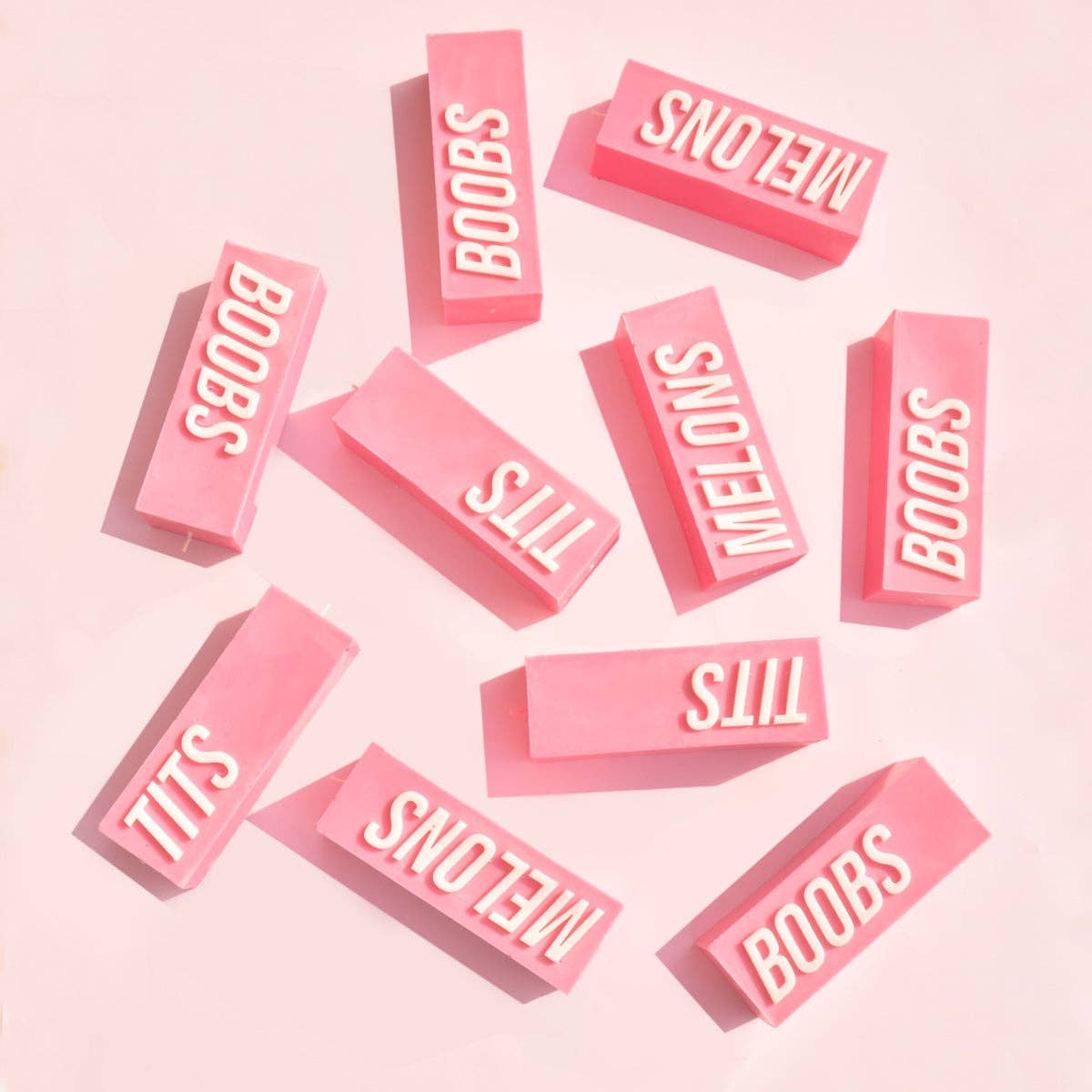 Flamingo Candles - Wholesale Pillar Candle - Pink Ribbon BOOBS Slogan Block Pillar Candle1