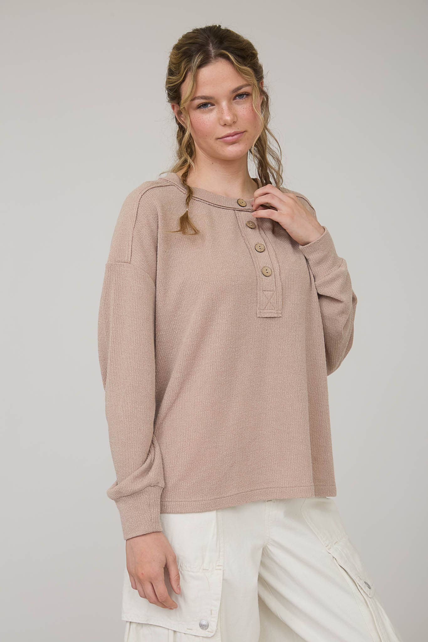 Blu Pepper - Wholesale Knit Top - Women's - RIBBED HENLEY LONG SLEEVE KNIT TOP9