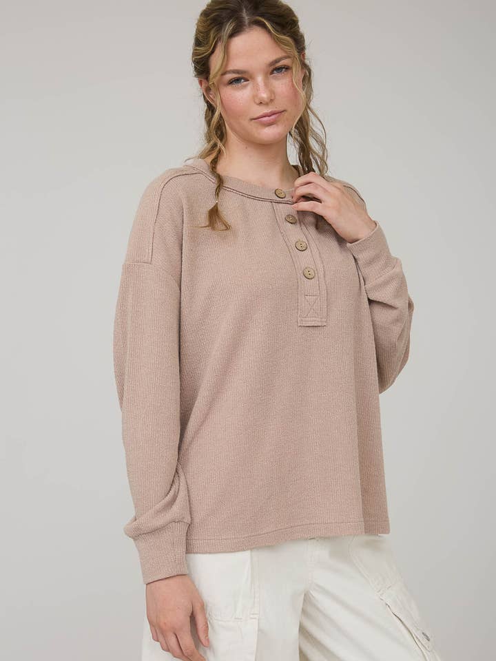 Blu Pepper - Wholesale Knit Top - Women's - RIBBED HENLEY LONG SLEEVE KNIT TOP9