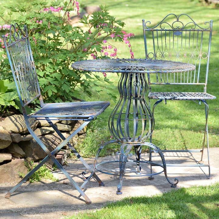 Zaer Ltd. International - Wholesale Patio Set - Blue Metal Round Chair and Table- 3PC/Set
