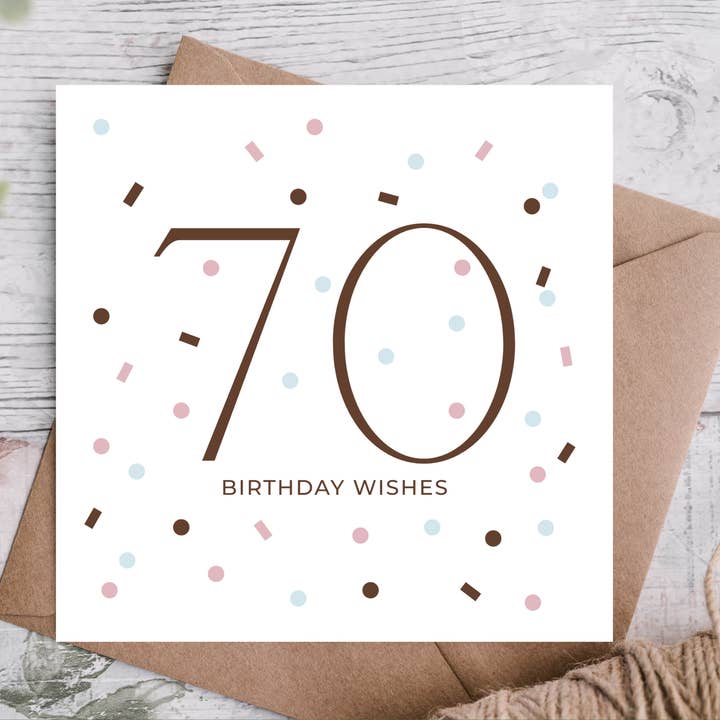 Pastel Confetti Theme Wishes 70th Birthday Card for wholesale by Highgrove Cards