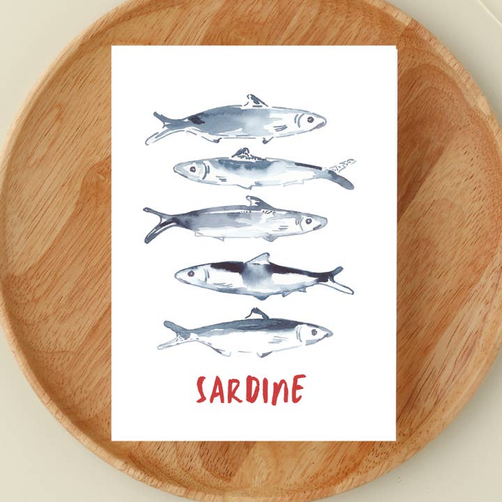 Sardine | A2 Watercolor Card for wholesale by Maria DeVito Palmer Designs LLC