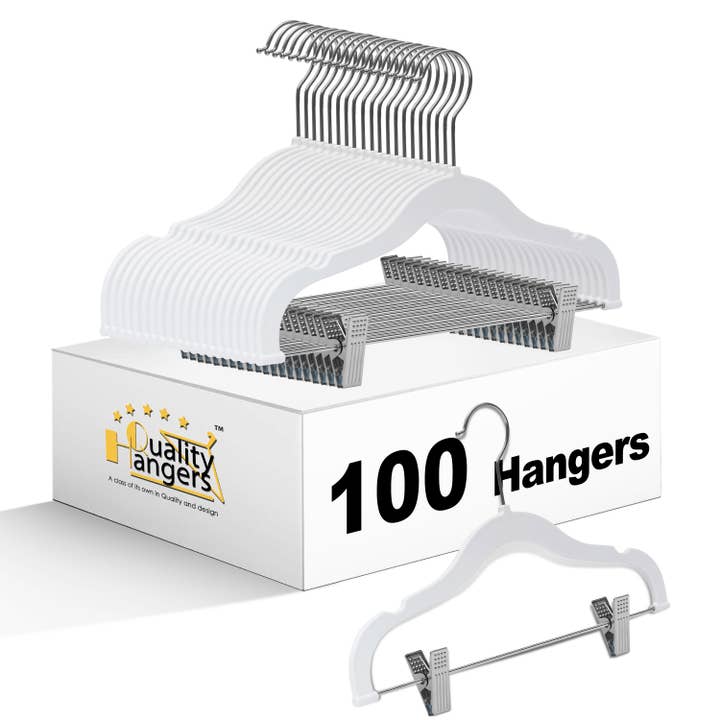 PL062 - 13.5" Kids Plastic Skirt Hangers with Clips - White for wholesale by Quality Hangers