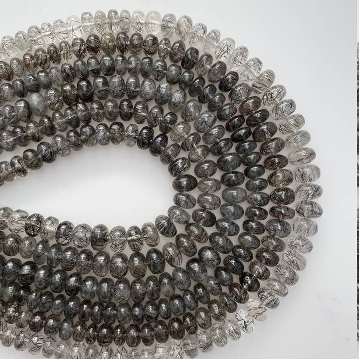 Purity Beads - Wholesale Beads - 14 inches Long, 1 Strand of Natural, Plain/Smooth, Rutile/Rutilated Quartz Rondelle Beads, 100% Natural, Genuine Rutilated Quartz #ruti21