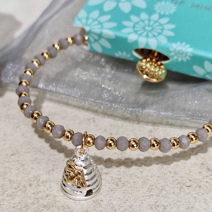 Detailed Honey Bee Beehive Stretch Taupe Bracelet for wholesale by Bee my Oyster