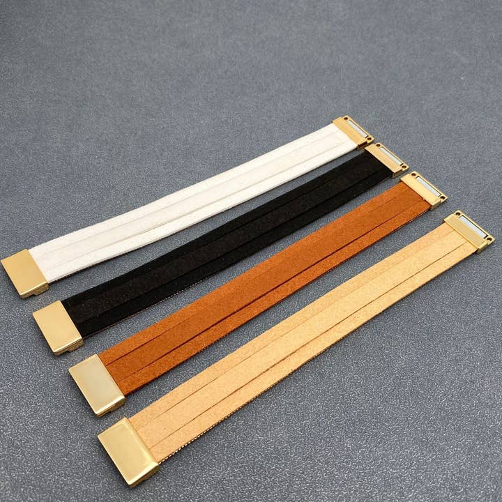 Mio Queena - Wholesale Bangle Bracelet - LB - Sparkling Rhinestone & Leather Triple-Layer Boho Bracelet3