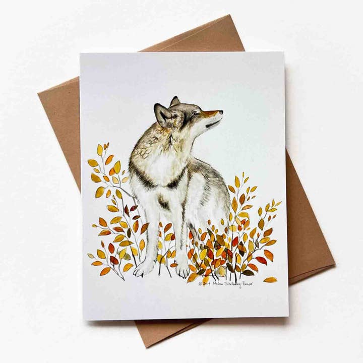 Cartão de saudação do lobo outono por atacado de True North Creations