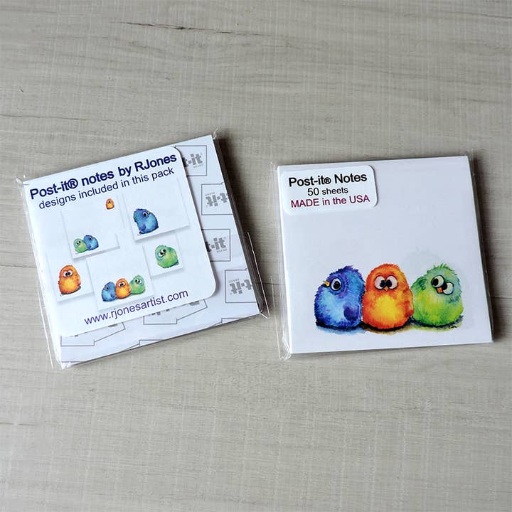 Fluffy Birds Post-it® - 50 sheets multiple designs per pad for wholesale by RJonesArtist