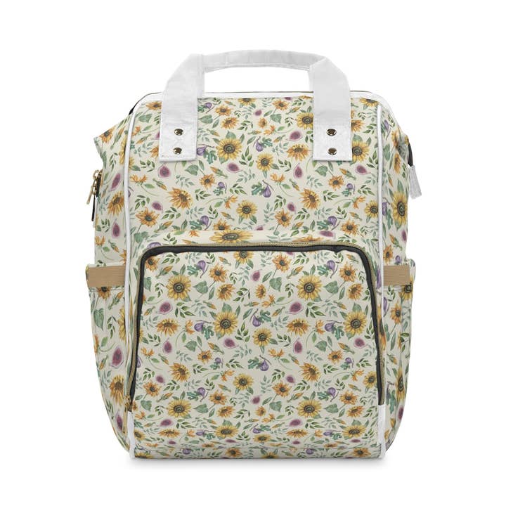 Italian Sunflower Pattern Multifunctional Diaper Backpack for wholesale by Fox & Willow Design Studio