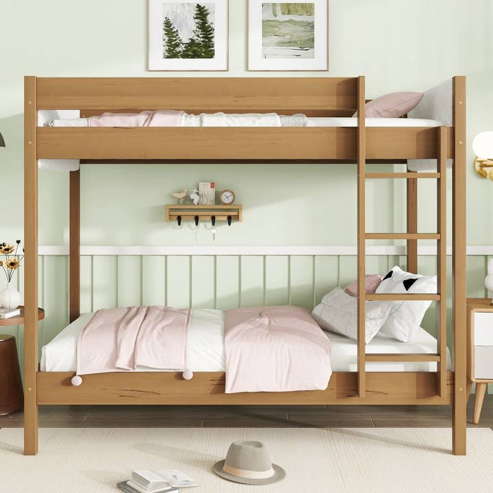 Twin Over Twin Bunk Bed – Rubber Wood, Boucle Upholstery for wholesale by 39F Inc.
