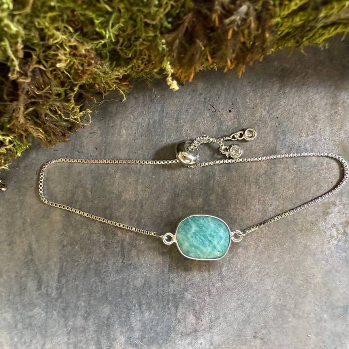 Pulsera ajustable de plata con amazonita para venta al por mayor de Carley King Jewels