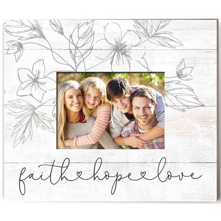 Faith Hope Love Floral Botanical Weathered Photo Frame for wholesale by Kindred Hearts
