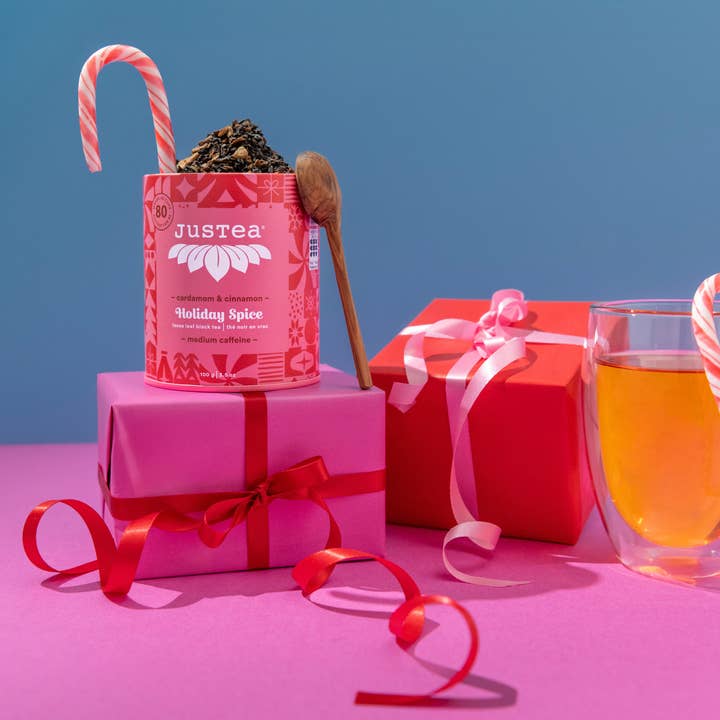 JusTea (No Import Fees to USA) - Wholesale Loose Tea - HOLIDAY SPICE Tin & Spoon - Organic, Fair-Trade, Black Tea5