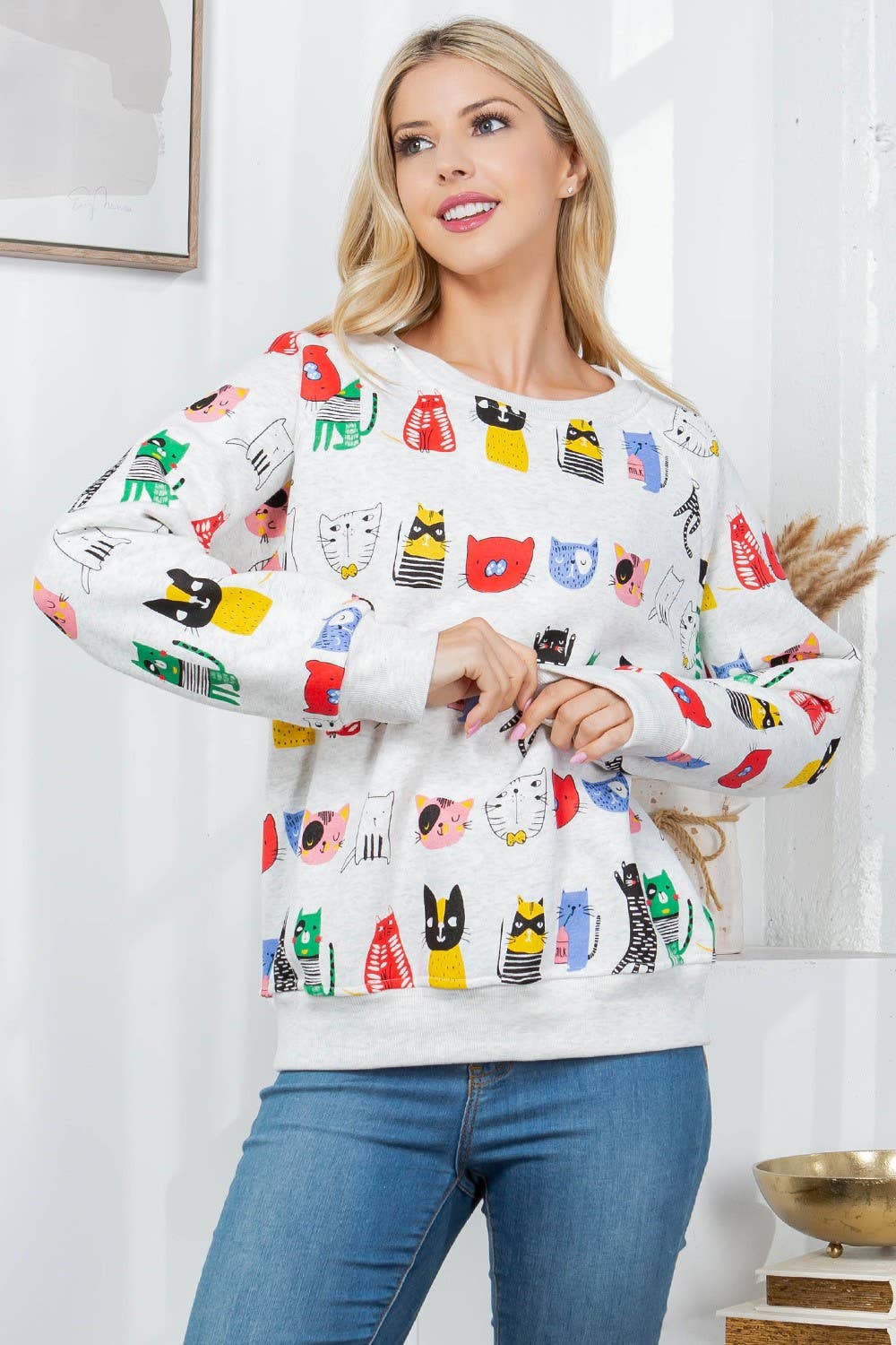 LA Soul - Wholesale Sweatshirt - Women's - Colorful Cat Fleece Sweatshirt2