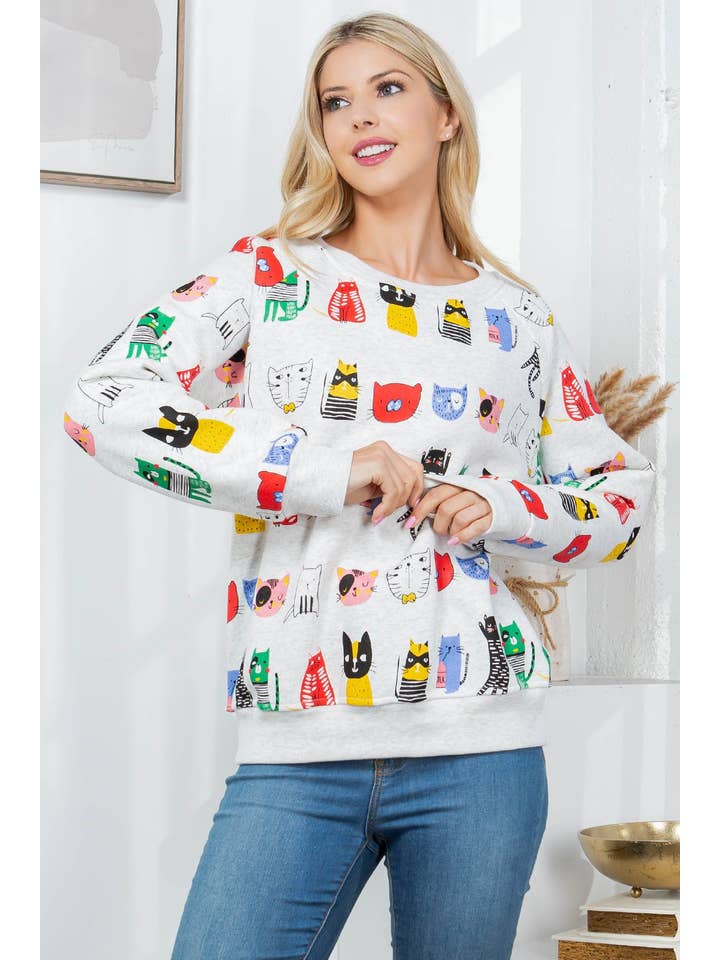 LA Soul - Wholesale Sweatshirt - Women's - Colorful Cat Fleece Sweatshirt2