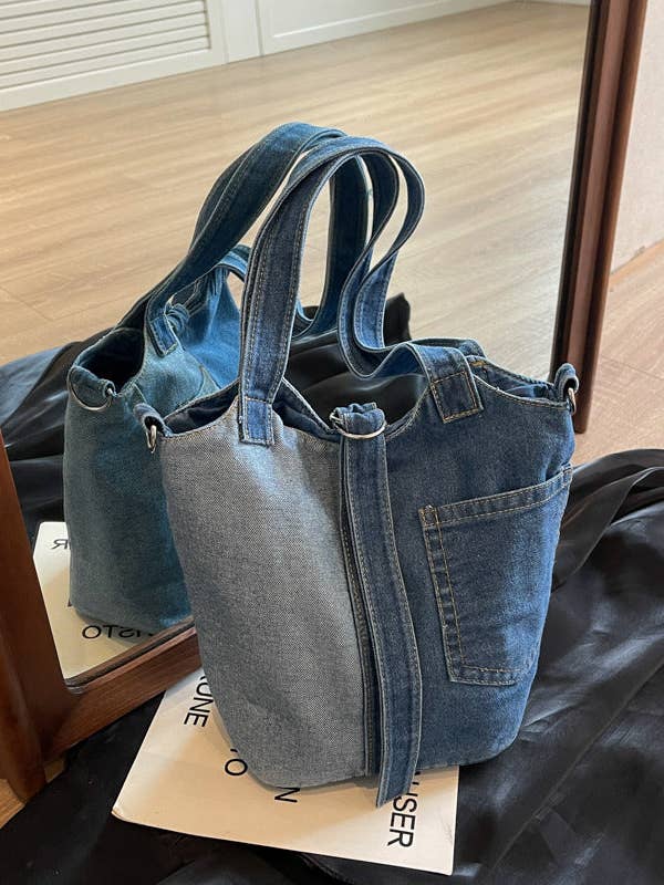 2+ Contrast Color Splice Demin Shoulder bags DPJB0319 for wholesale by Dipped Shop