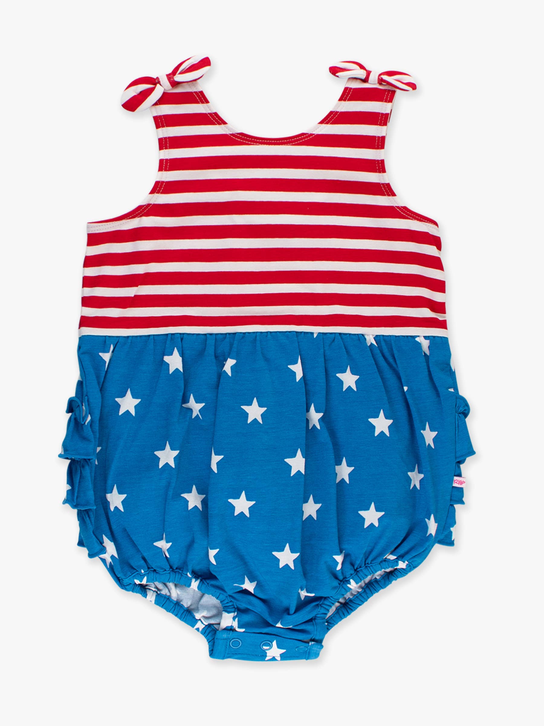 RuffleButts + RuggedButts - Wholesale Romper - Kids - Baby Girls Stars & Stripes Knit Tie Shoulder Bubble Romper1