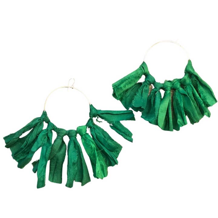 Sari Tassel Earrings (EMERALD GREEN Color) for wholesale by Jewelsies