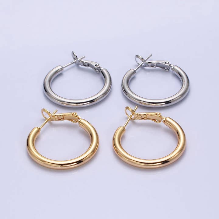 Aim Eternal - Wholesale Hoop Earrings - Silver, Gold 20mm, 25mm Chubby Tube Hinge Hoop Earrings | AB592 AB1552, AB1095 AB1097