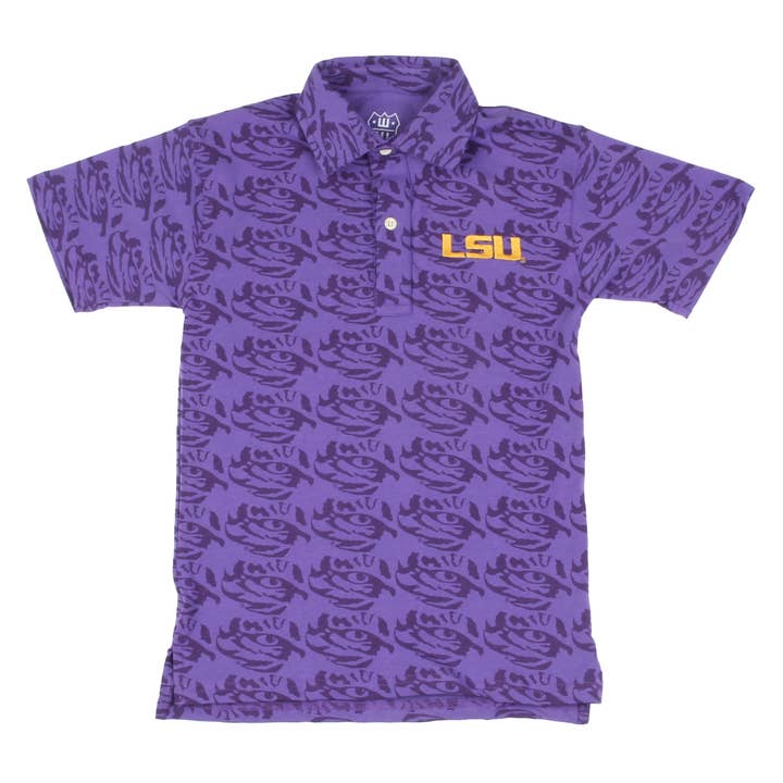 Wes and Willy - Wholesale T-Shirt - Kids - LSU Tigers Youth Allover Print Polo Shirt