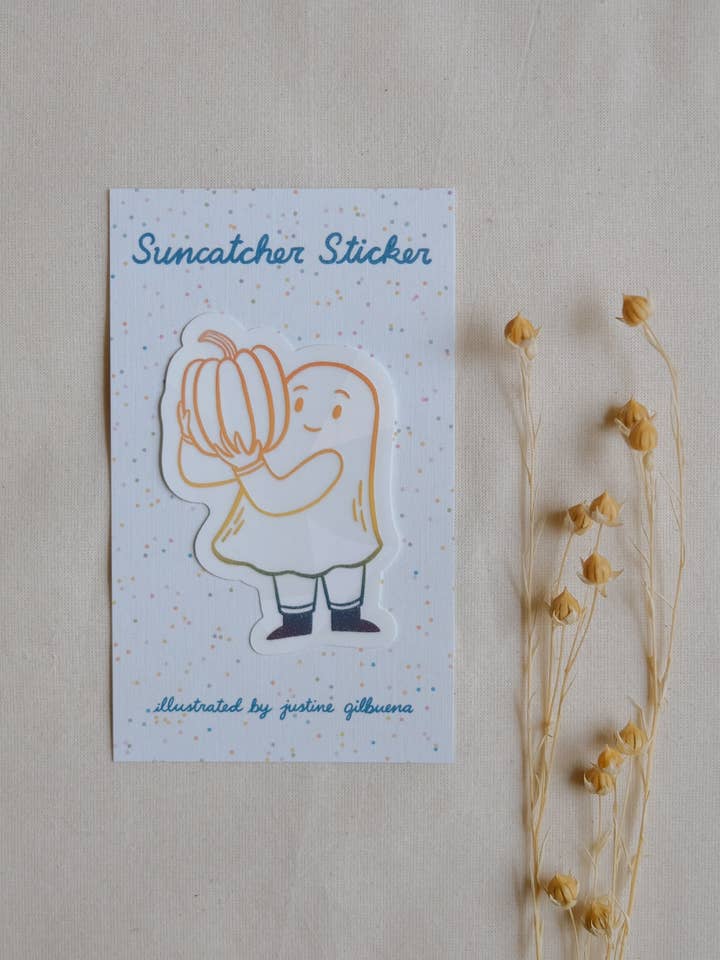 Autocollant de fenêtre attrape-soleil fantôme citrouille pour la vente par Justine Gilbuena