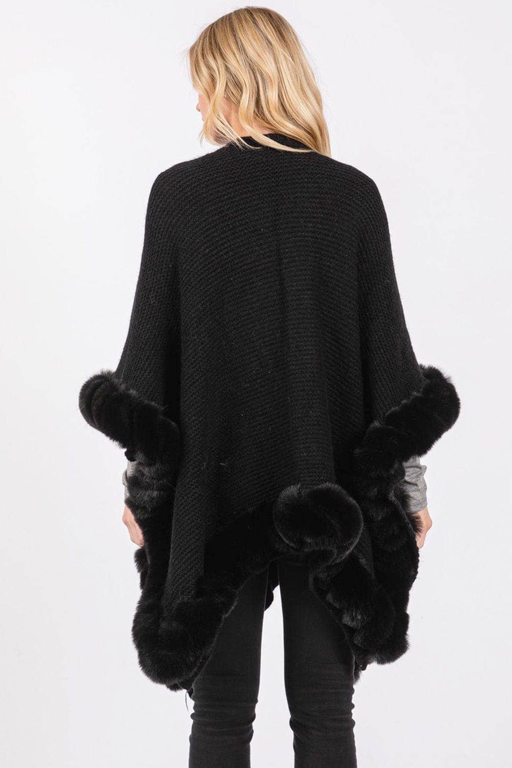 MiMi Wholesale - Wholesale Cape - Women's - MS0409 Brenda Fine Knit Faux Fur Hook & Eye-Closure Cape1