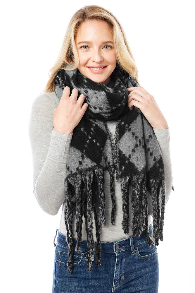 Hana - Vendita all'ingrosso Sciarpa - Donna - Sciarpa invernale con frange oblunghe con stampa Argyle5