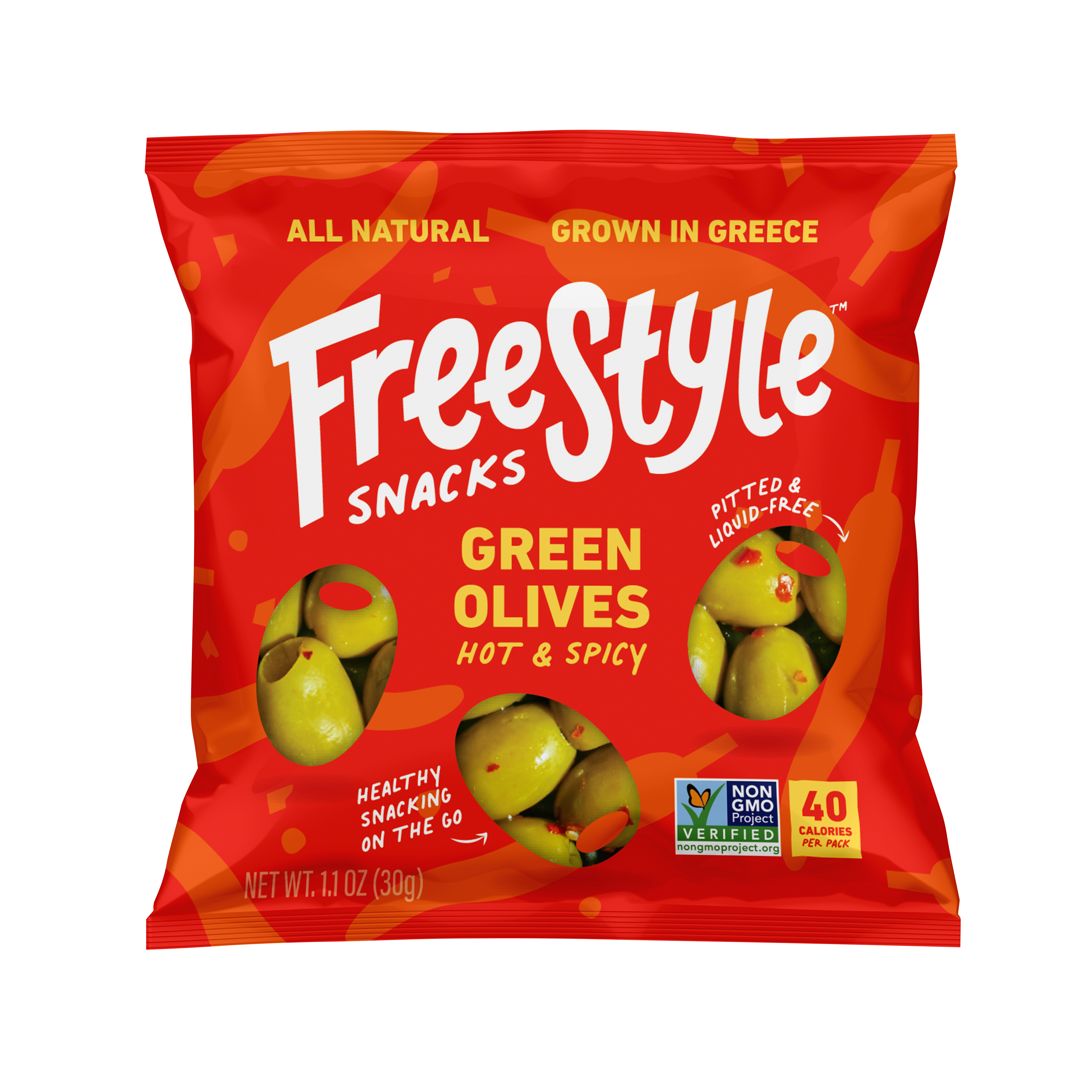 Freestyle Snacks - Wholesale Olives - 12ct 1.1oz Caddy - Hot & Spicy1