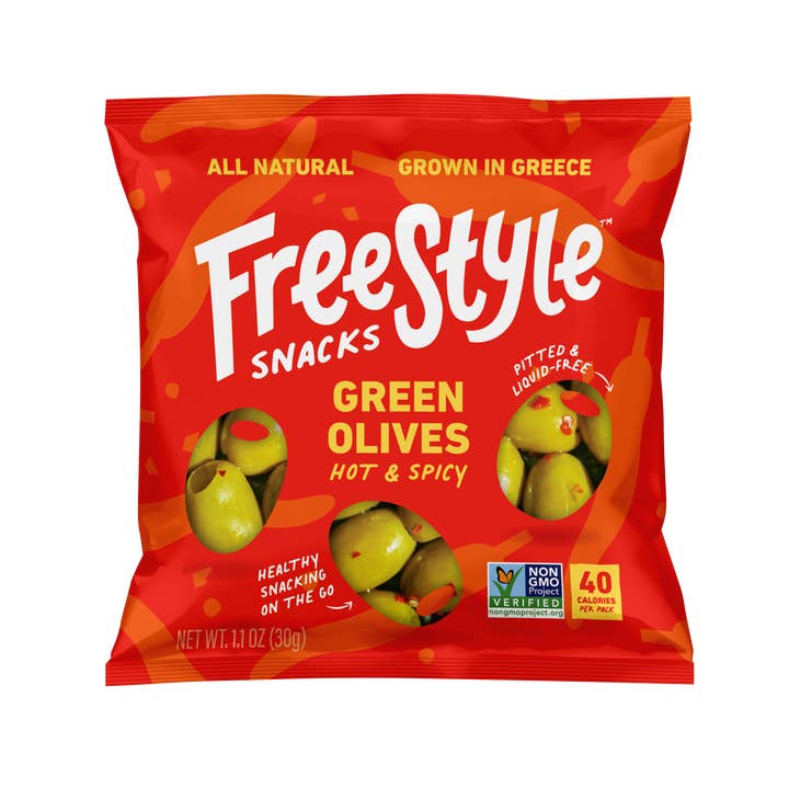 Freestyle Snacks - Wholesale Olives - 12ct 1.1oz Caddy - Hot & Spicy1