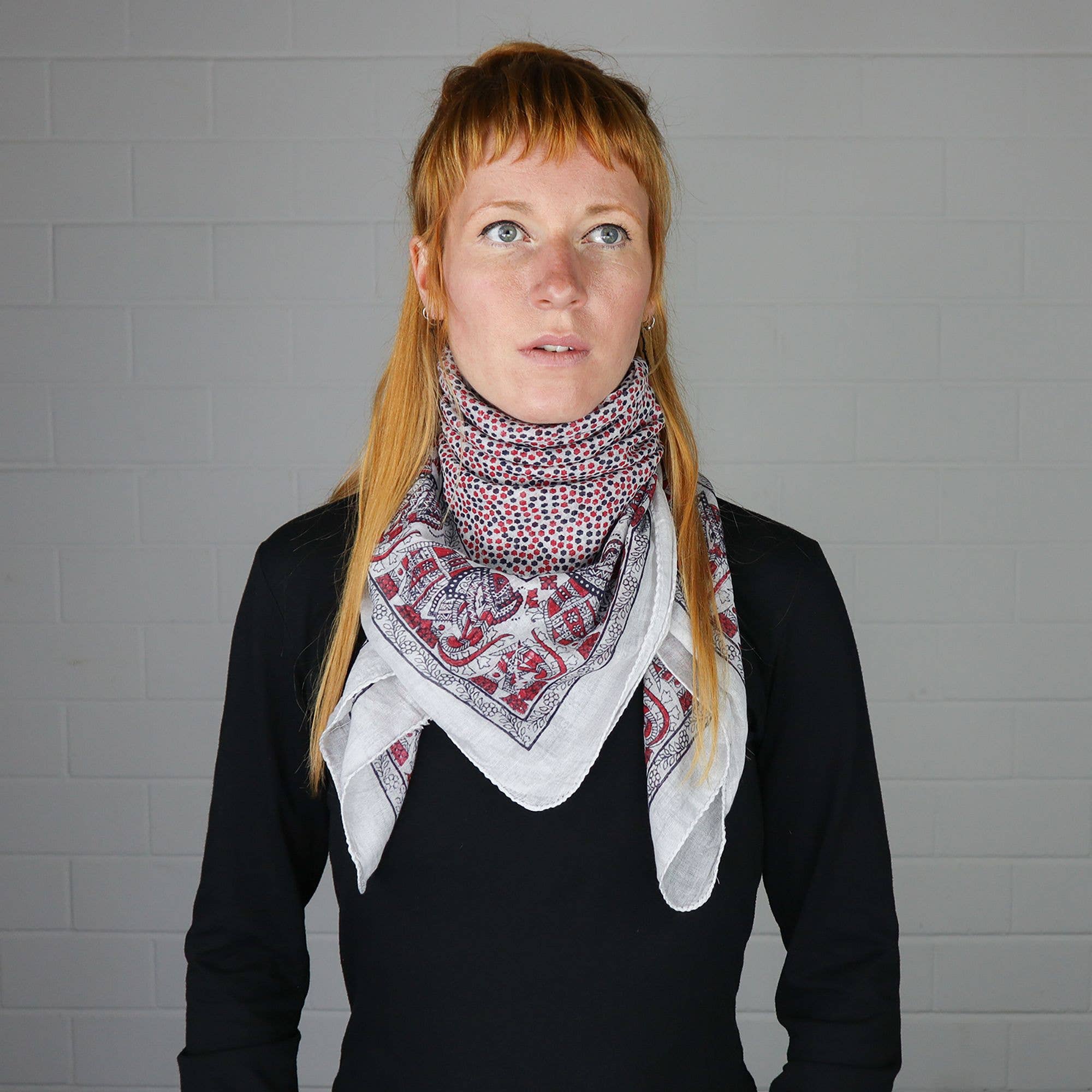 Tribal Trade GmbH – wholesale Halsduk - Unisex – Bomullsduk elefant vit röd-svart fyrkantig duk5