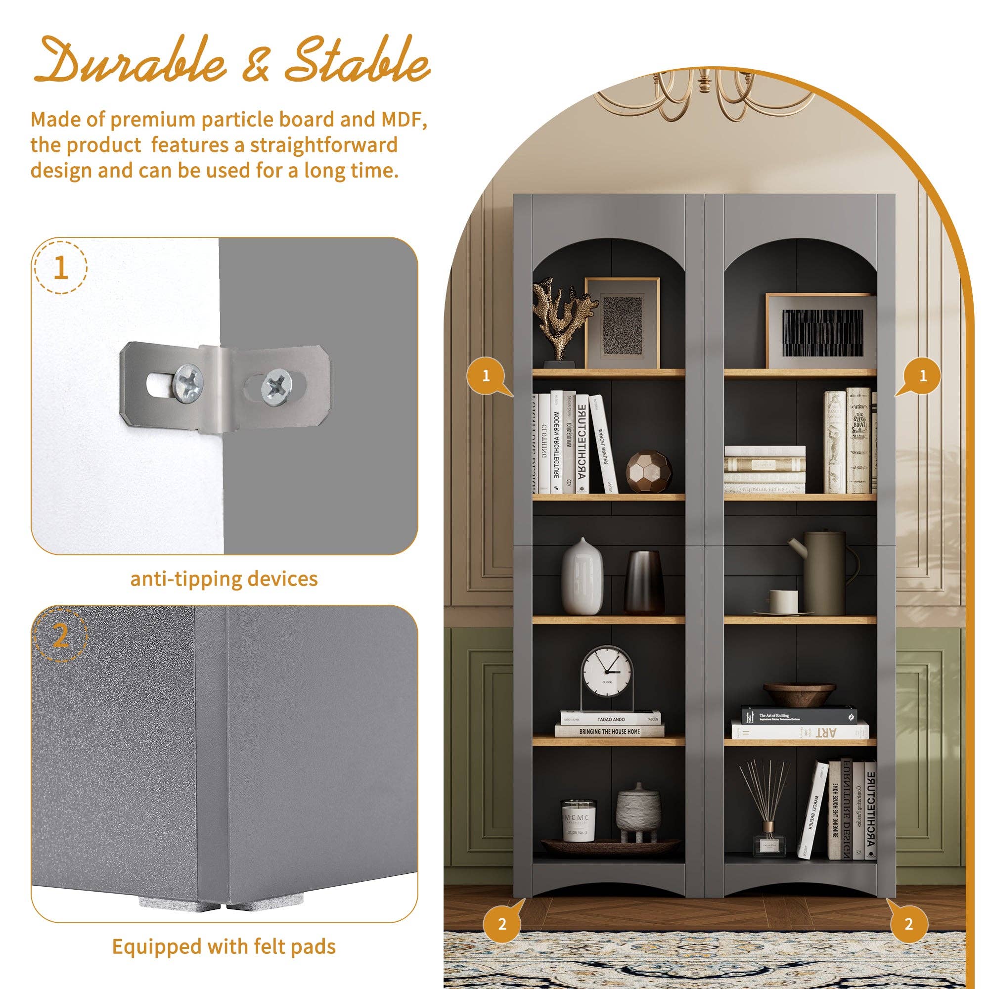 HOMYCASA DESIGN INC - Vente Bibliothèques - Ensemble de 2 bibliothèques à 5 niveaux de style rustique avec étagères réglables4