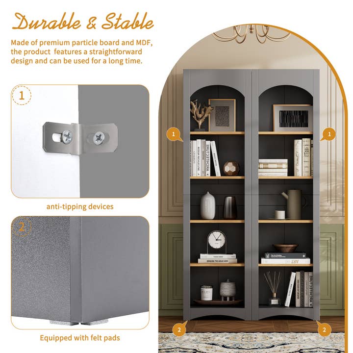 HOMYCASA DESIGN INC - Vente Bibliothèques - Ensemble de 2 bibliothèques à 5 niveaux de style rustique avec étagères réglables4