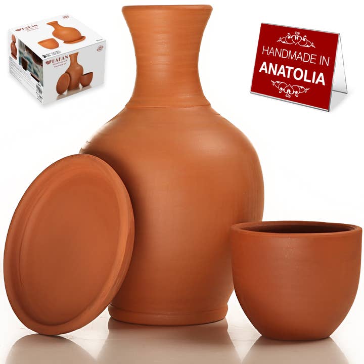 Hakan Terracotta Kapadokya Clay Pitcher, Cup, Plate, 76 oz for wholesale by Hakan