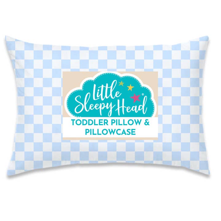 Toddler Pillow + Pillowcase Set - Checkers Baby Blue - 13x18 for wholesale by Little Sleepy Head