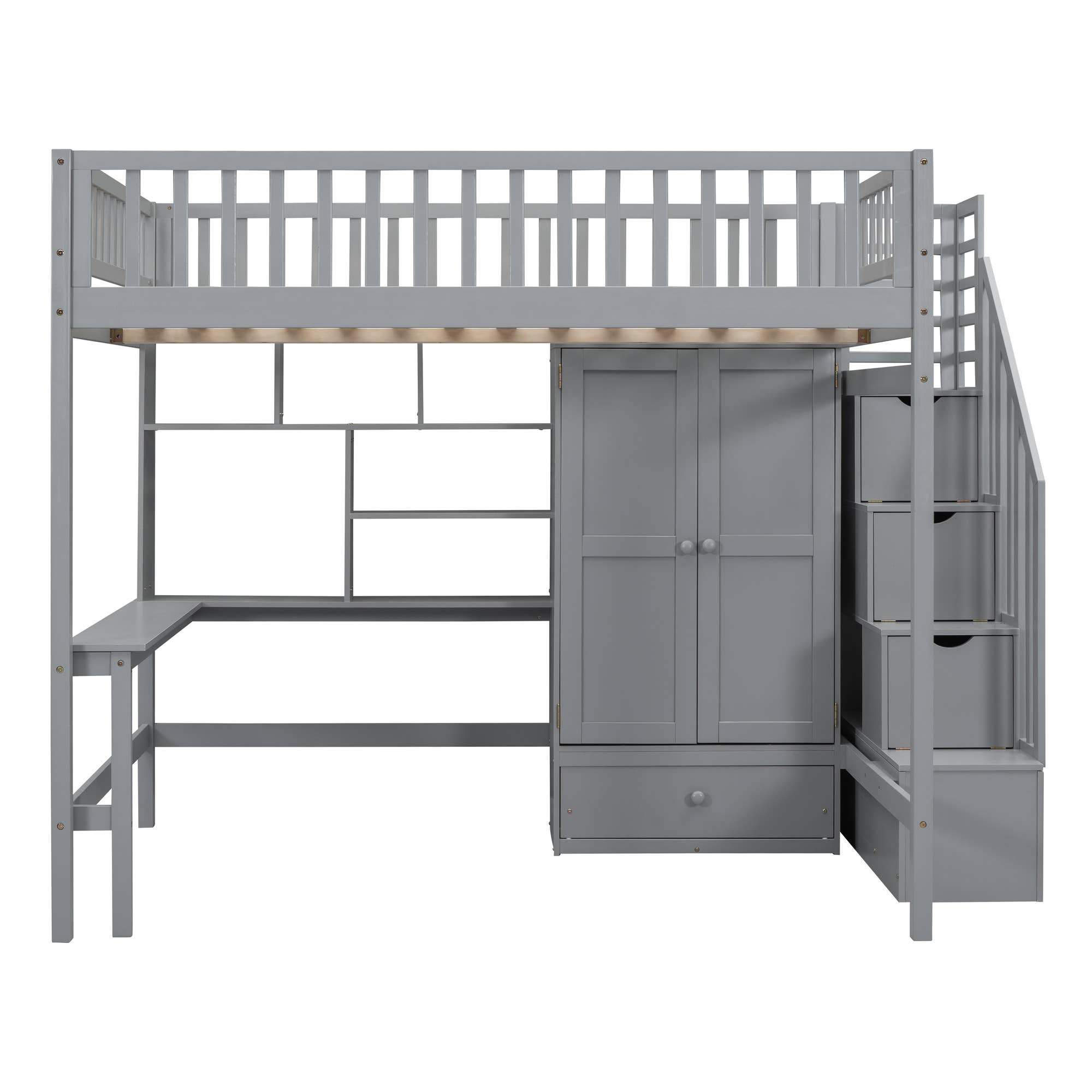 Gray Full size Loft Bed with Bookshelf, Drawers, Desk for wholesale on Faire3