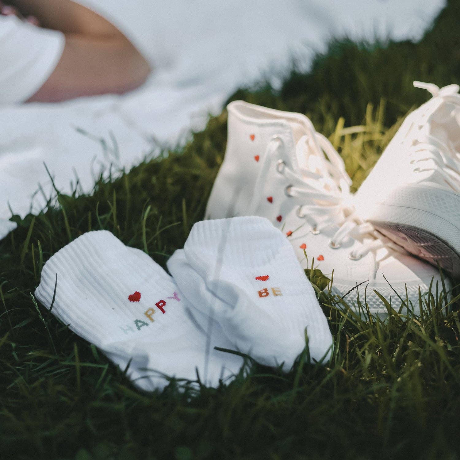 Eulenschnitt - Wholesale Socks - Unisex - Socks white Be happy S (PU = 5 pcs.)0