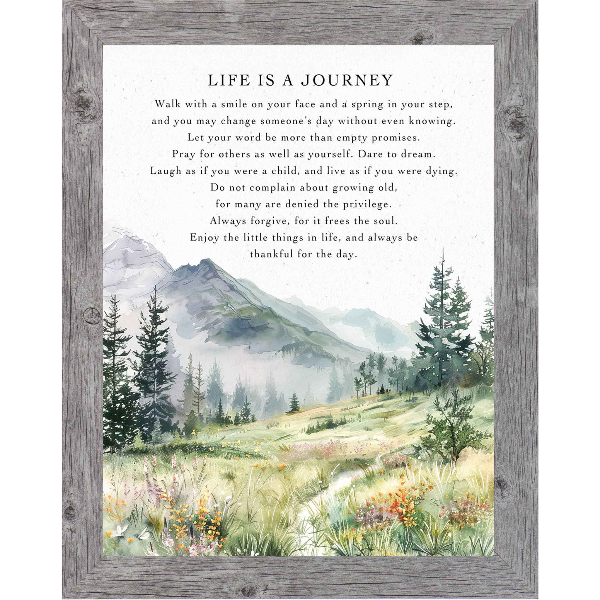 Summer Snow Art - Wholesale Wall Art Set - Life Is A Journey Framed Art Meadow Mountains Inspirational 3