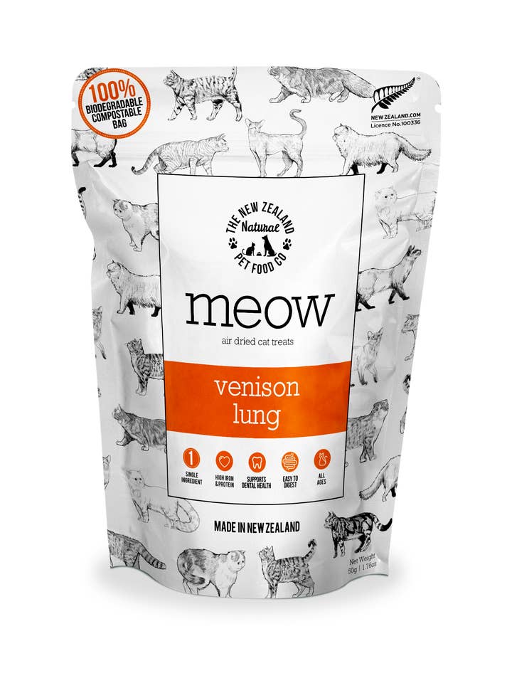 Meow NZ Venison Lung Treats 1.76oz for wholesale by The New Zealand Natural Pet Food Co