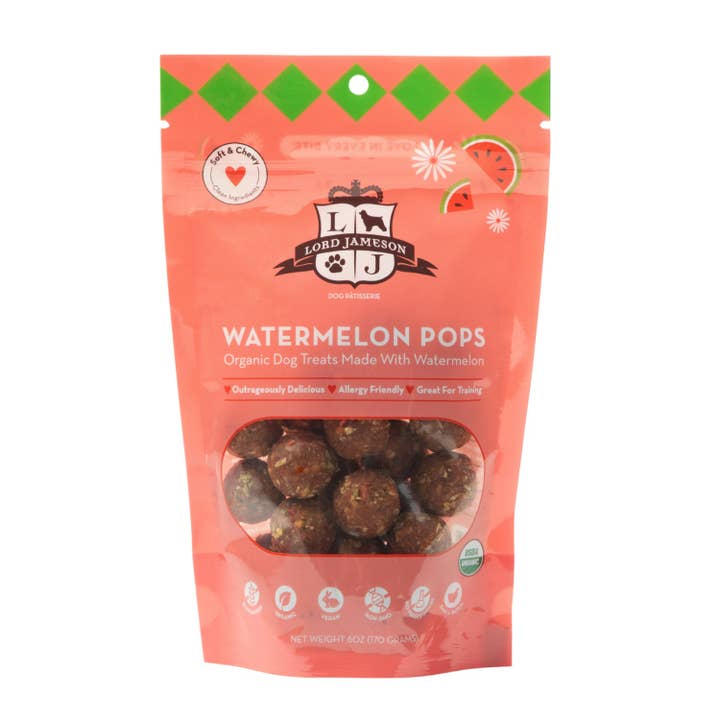 Lord Jameson Watermelon Pops Organic Dog Treats 6oz for wholesale by Pet Palette Distribution