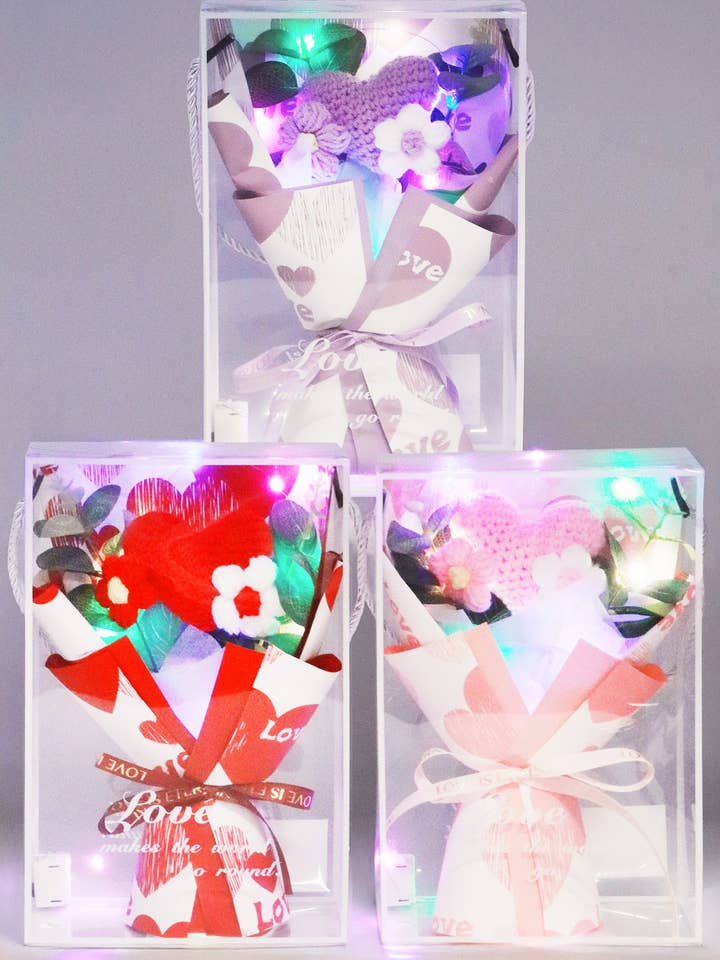 Crochet Heart Bouquet Led Gift Box - 4 Pcs for wholesale by Cap Zone