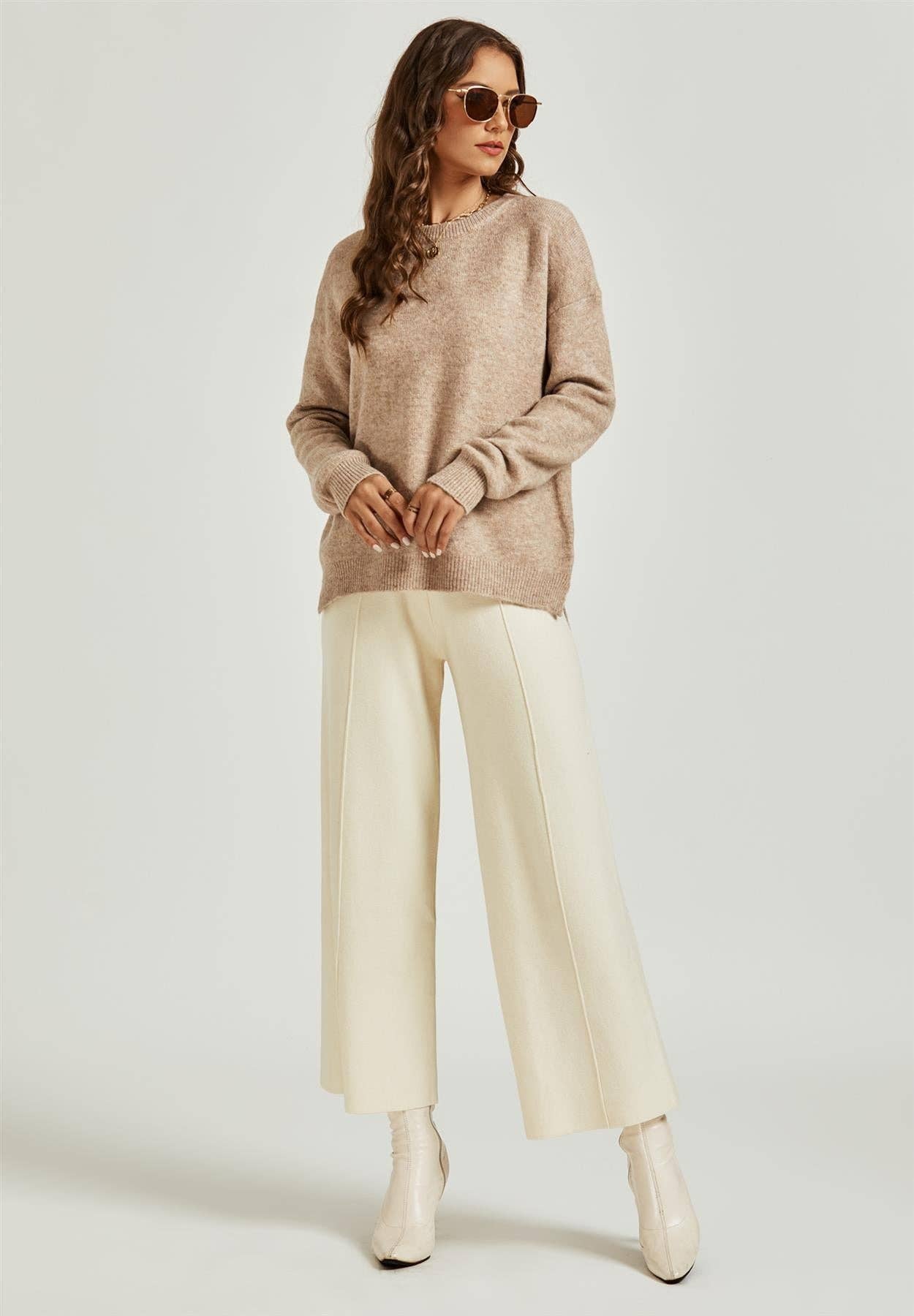 High Low Side Split Jumper Top In Beige for wholesale on Faire4