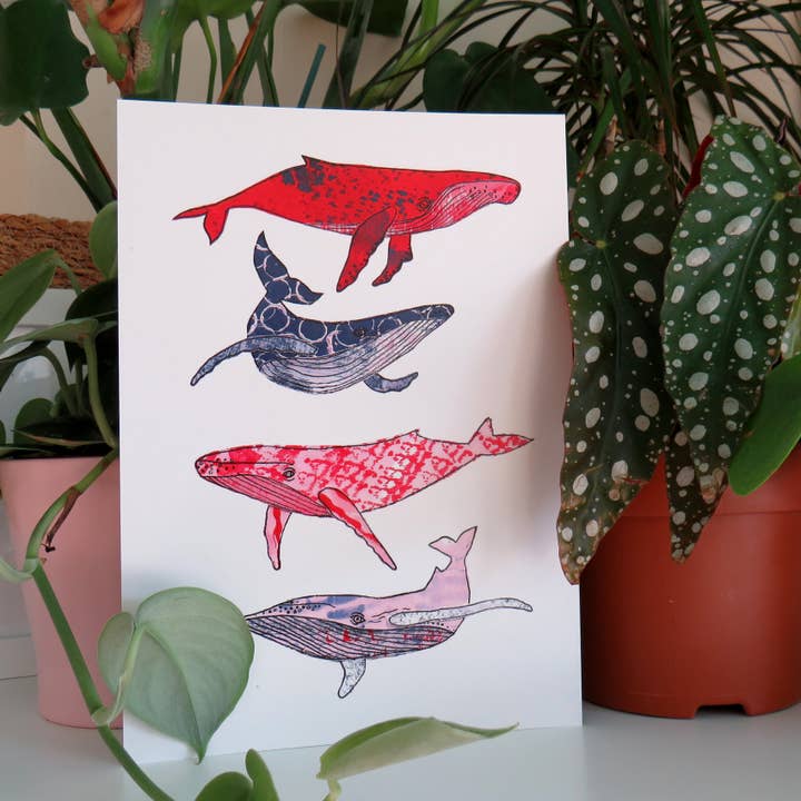 Whales Print in A5 for wholesale by Kathryn Churn Designs
