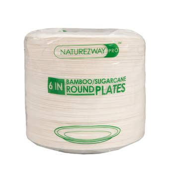 Naturezway Pro Line Bamboo & Sugarcane Round Plates 5-Compartment Lunch Tray (500 Pack)