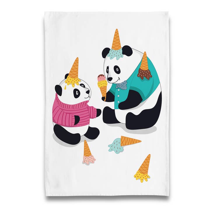 I Scream for Panda - Pandas with Ice Cream Cones Tea Towel for wholesale by Naked Decor