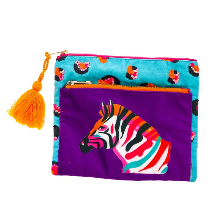 Zebra & Leopard Dual Zipper Pouch for wholesale by Jane Marie