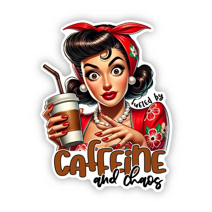 Sarcastic Sticker | Chaos Fueled by Caffeine | Waterproof for wholesale by PiggyPrintStickers