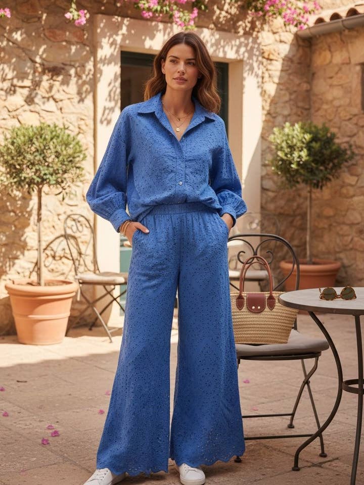 Calças em bordado inglês 11035SA-6046 por atacado de NOELINE