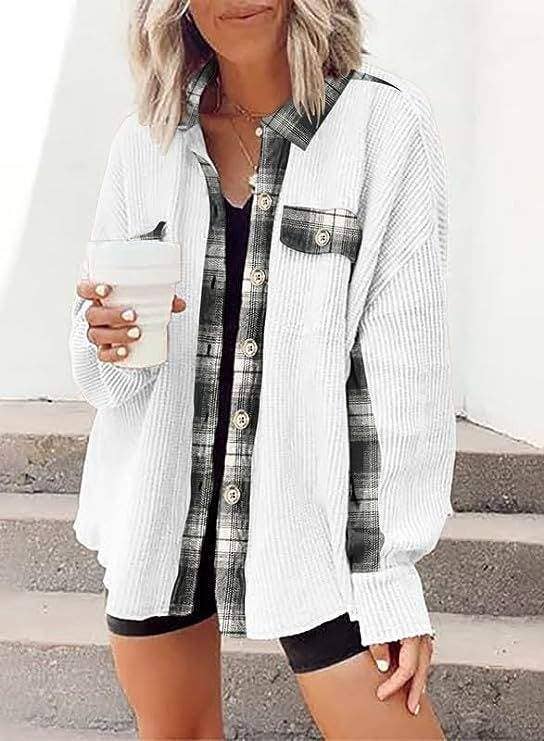 Queen Fashion – wholesale Jacket – Women's – sleeve top melliflo waffle knit plaid shacket25
