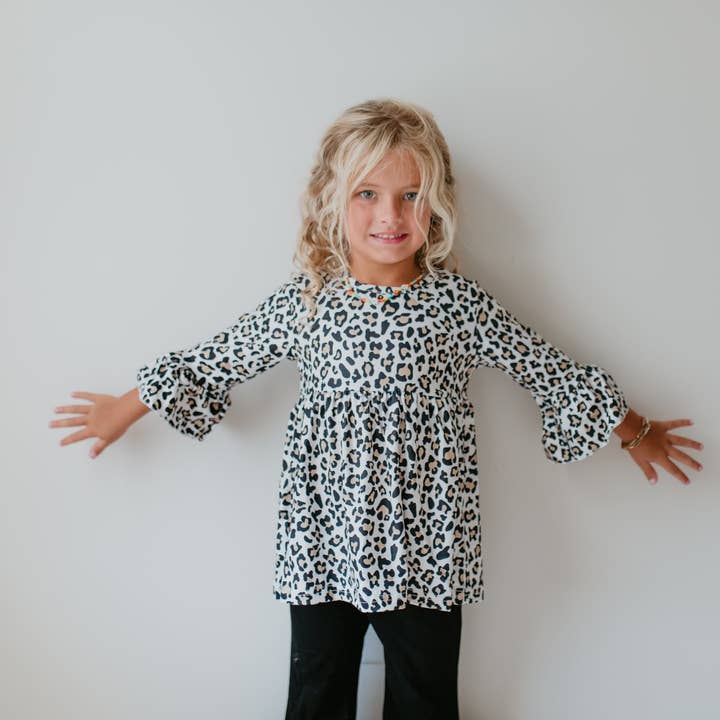 Adorable Sweetness - Wholesale T-Shirt - Kids - Kids Fall Winter Leopard Print Ruffle Top Shirt Blouse
