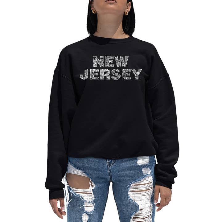 Sweat ras du cou Word Art pour femmes-NEW JERSEY QUARTIERS pour la vente par LA Pop Art